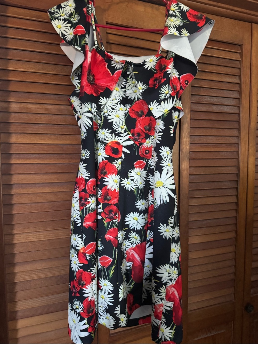 Alexia Admor Black Midi Dress with Red Poppies & White Daisies